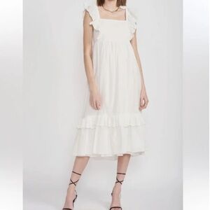 En Saison White Eyelet Lace Cotton Midi Dress